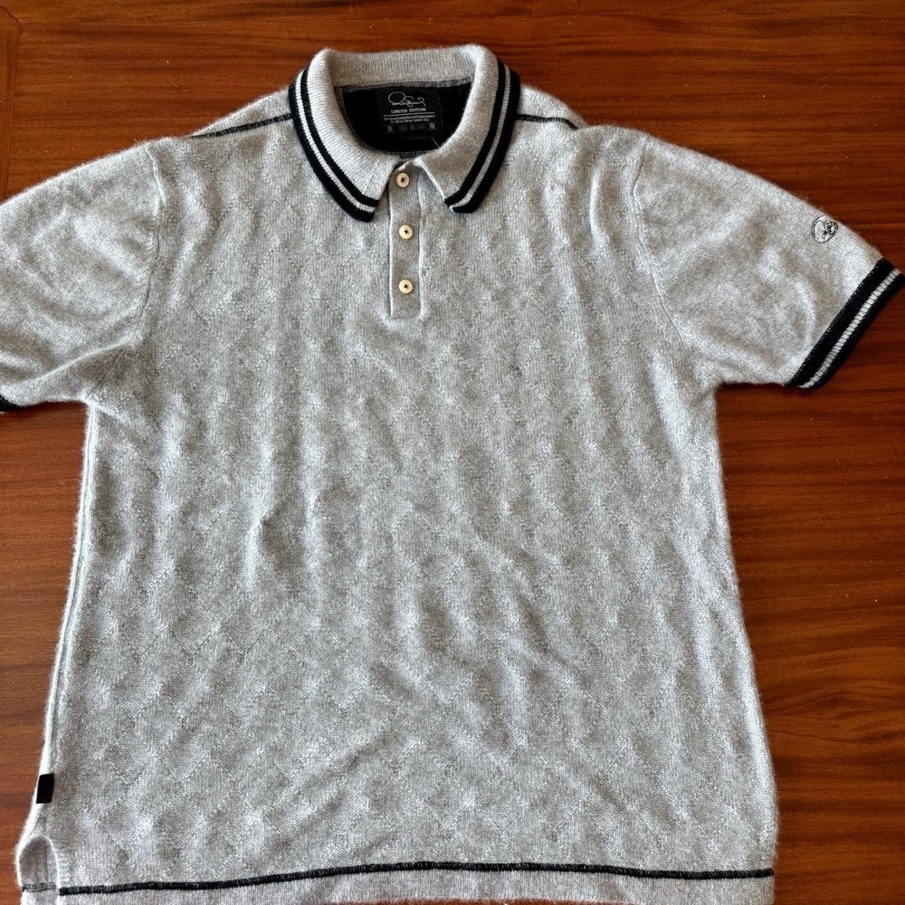 Russell Simmons Limited Edition #33/200 Men's XL 100% Cashmere Polo Sweater Gray